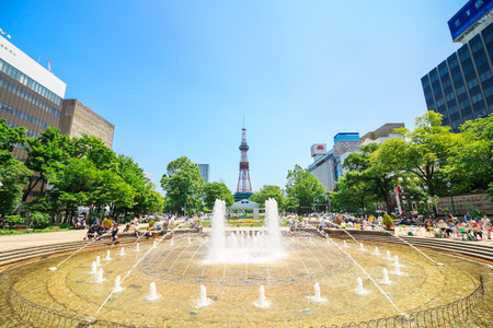 Sapporo, Japan -  June 30, 2017 - Television tower at Odori Park, Sapporo, Hokkaido, Japan.Odori Park is a park located in the heart of Sapporo.The Sapporo TV Tower built in 1957.のeditorial素材