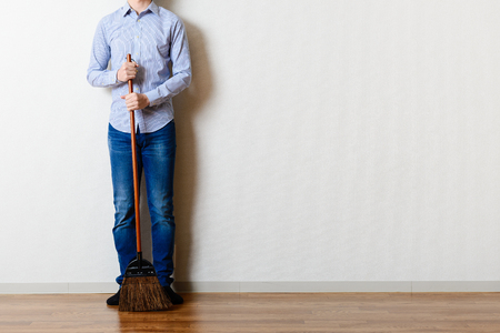 Asian men to clean the roomの写真素材
