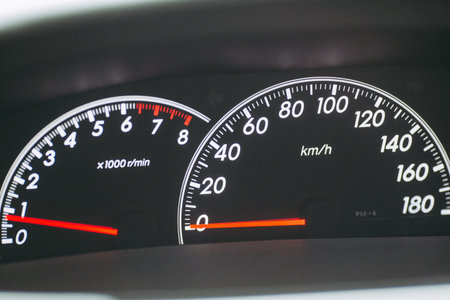 Car's speed indicator and rotation per minute metres.