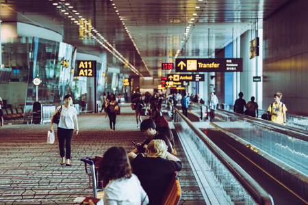 Changi, Singapore - September 9, 2017: Changi Airport in Singapore.It is the primary civilian airport for Singapore, and one of the largest transportation hubs in Southeast Asia.のeditorial素材