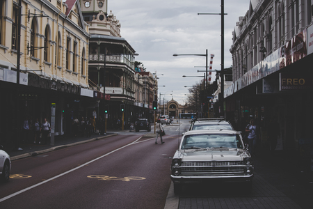 Retro cars and townscapeのeditorial素材