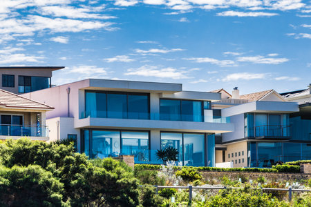 Residential area along the riverの写真素材