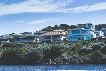 Residential area along the riverの写真素材