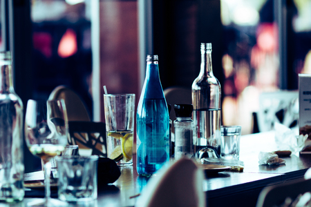 Glass cup on the tableの写真素材