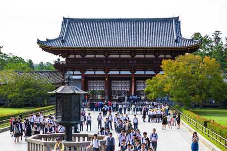 Nara, Japan - September 21, 2017: TÅdai-ji is a Buddhist temple complex that was once one of the powerful Seven Great Temples, located in the city of Nara, Japan. Its Great Buddha Hall (Daibutsuden) houses the world's largest bronze statue of the Buddha.のeditorial素材