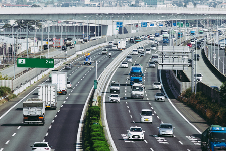 The traffic flow on a highway in Osaka, Japanのeditorial素材