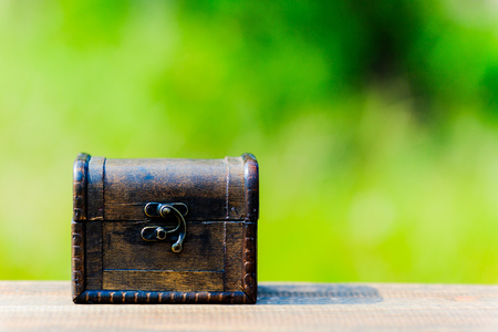 Treasure box and green backgroundの写真素材