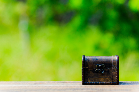 Treasure box and green backgroundの写真素材