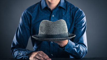Businessman holding men's hat