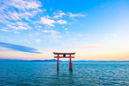 Torii and Lake Biwa, Shiga Prefecture in Japanのeditorial素材