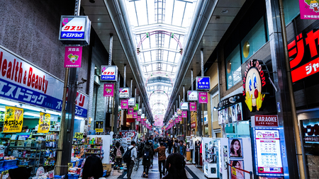 Osaka, Japan - November 5 2017: Tenjinbashisuji Shopping Street in Osaka, Japan. 2.6km north to south.the longest straight shopping street in Japan.There are 600 stores in the mall.のeditorial素材