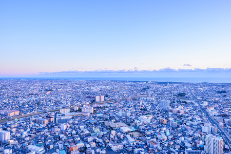 Dusk cityscape in japanの写真素材