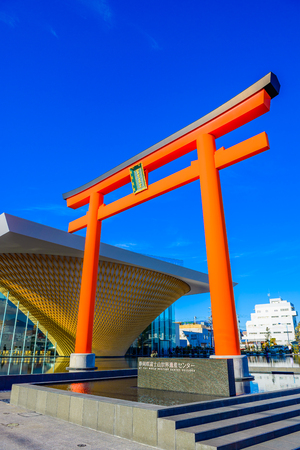 Sizuoka, Japan - December 28, 2017 :Torii gate and Mt. Fuji World Heritage Center in Shizuoka Prefecture,Japan.のeditorial素材