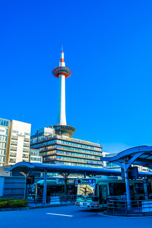 Kyoto,Japan - December 18, 2017: Kyoto Tower in Kyoto, Japan.It is Kyoto's tallest structure.のeditorial素材