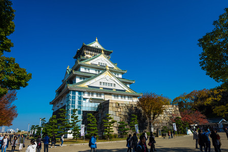 Osaka,Japan - November 28, 2017: Osaka Castle in Osaka, Japan. The castle is one of Japan's most famous landmarks.のeditorial素材