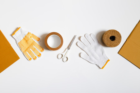 Cardboard box and gum tapeの写真素材