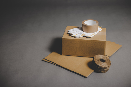 Cardboard box and gum tapeの写真素材
