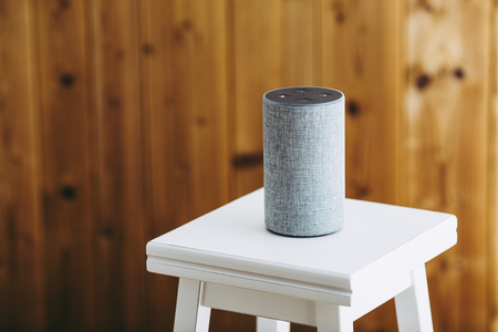Smart speaker on the stoolの写真素材