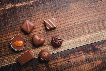 chocolate on the wood tableの写真素材