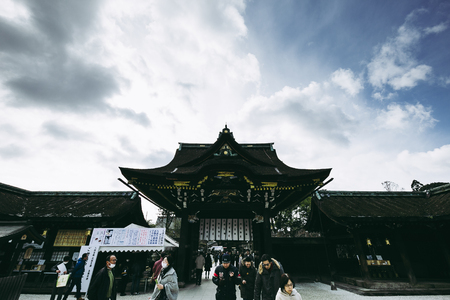 Kyoto,Japan - 3 February 2018 :Kitano Tenmangu Shrine of Kyoto, Japan.This shrine was dedicated to noted scholar and poet Sugawara-no-Michizane in 947.