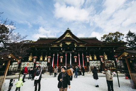 Kyoto,Japan - 3 February 2018 :Kitano Tenmangu Shrine of Kyoto, Japan.This shrine was dedicated to noted scholar and poet Sugawara-no-Michizane in 947.のeditorial素材
