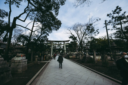 Kyoto,Japan - 3 February 2018 :Kitano Tenmangu Shrine of Kyoto, Japan.This shrine was dedicated to...