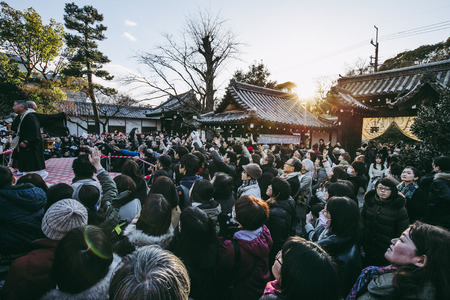 Kyoto, Japan -  February 3 2018 - Setsubun events in Rozanji Temple Kyoto,Japan. Setsubun means "division of seasons" It is used to mark the end of winter.People throw and scatter roasted beans inside and outside.のeditorial素材