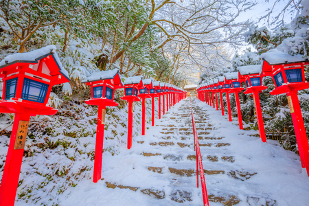 Kyoto, Japan - January 25, 2018: Kifune Shrine is a Shinto shrine located at Sakyo-ku in Kyoto, Japan.Kifune Shrine is dedicated to the god of water.のeditorial素材