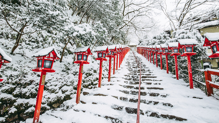 Kyoto, Japan - January 25, 2018: Kifune Shrine is a Shinto shrine located at Sakyo-ku in Kyoto, Japan.Kifune Shrine is dedicated to the god of water.のeditorial素材