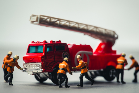 Fire engine and firefighterの写真素材