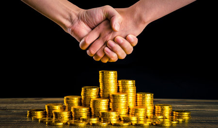 A large amount of gold coins with black backの写真素材