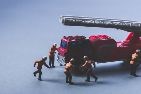 Fire engine and firefighterの写真素材