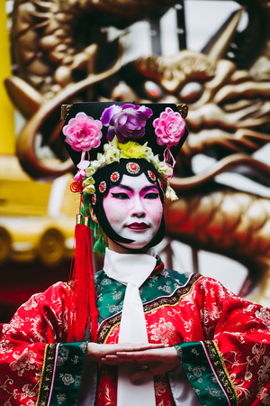 Hyogo,Japan - February 16, 2018: Chinese hero's cosplay in Kobe Chinatown.Nankinmachi is a compact Chinatown in central Kobe and a center of the Chinese community in the Kansai Region.のeditorial素材