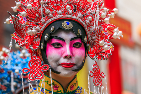 Hyogo,Japan - February 16, 2018: Chinese hero's cosplay in Kobe Chinatown.Nankinmachi is a compact Chinatown in central Kobe and a center of the Chinese community in the Kansai Region.のeditorial素材