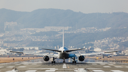 Passenger airplane landingのeditorial素材