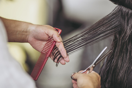 hand of the person who is haircuttingの写真素材