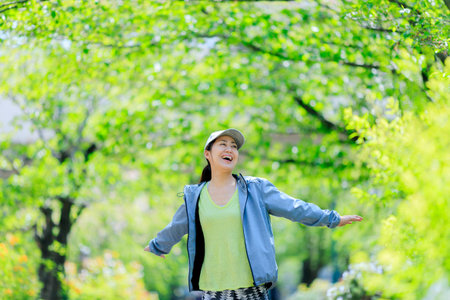 Asian women with green blur
