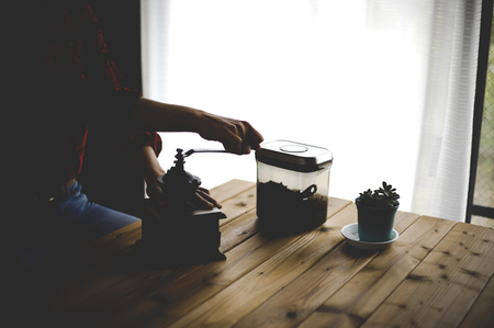 Asian women making coffeeの写真素材