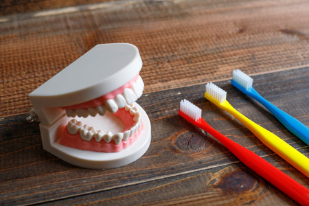 Wooden table and toothbrush