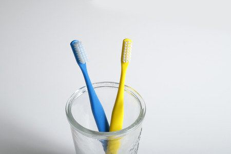 White background and toothbrushの写真素材