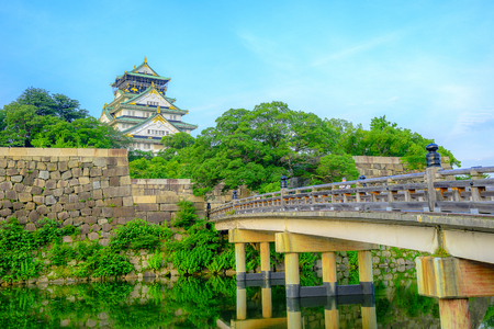 Osaka,Japan - July 13, 2018: Osaka Castle in Osaka, Japan. The castle is one of Japan's most famous landmarks.のeditorial素材