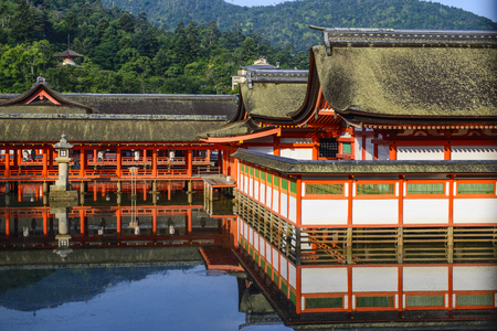 Hiroshima,Japan - July 26,2018 - Miyajima is a small island of Hiroshima in Japan. It is most famous for its giant torii gate, which at high tide seems to float on the water.のeditorial素材