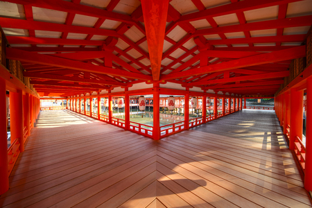 Hiroshima,Japan - July 26,2018 - Miyajima is a small island of Hiroshima in Japan. It is most famous for its giant torii gate, which at high tide seems to float on the water.のeditorial素材