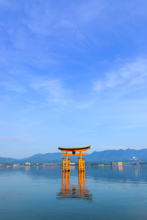 Hiroshima,Japan - July 26,2018 - Miyajima is a small island of Hiroshima in Japan. It is most famous for its giant torii gate, which at high tide seems to float on the water.のeditorial素材