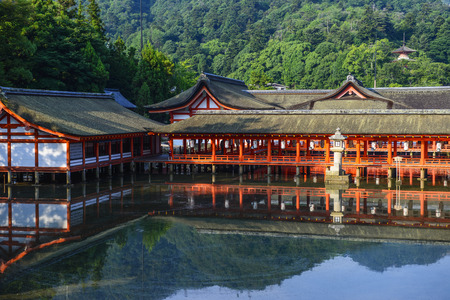 Hiroshima,Japan - July 26,2018 - Miyajima is a small island of Hiroshima in Japan. It is most famous for its giant torii gate, which at high tide seems to float on the water.のeditorial素材