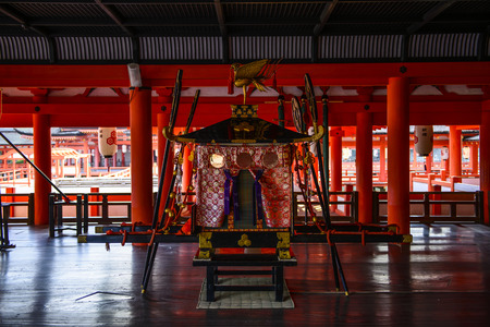 Hiroshima,Japan - July 26,2018 - Miyajima is a small island of Hiroshima in Japan. It is most famous for its giant torii gate, which at high tide seems to float on the water.のeditorial素材