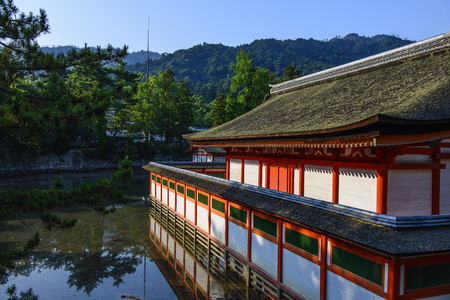 Hiroshima,Japan - July 26,2018 - Miyajima is a small island of Hiroshima in Japan. It is most famous for its giant torii gate, which at high tide seems to float on the water.のeditorial素材