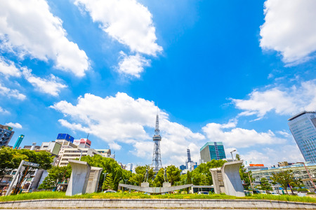 Nagoya,Japan - July 31,2018 - Cityscape of Nagoya with Nagoya TV Tower in Odori Park in Sakae,Nagoya, Aichi, Japan.のeditorial素材