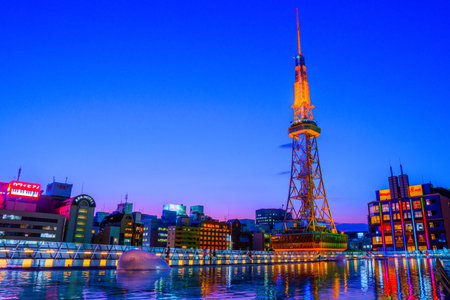 Nagoya,Japan - July 31,2018 - Cityscape of Nagoya with Nagoya TV Tower in Odori Park in Sakae,Nagoya, Aichi, Japan.のeditorial素材