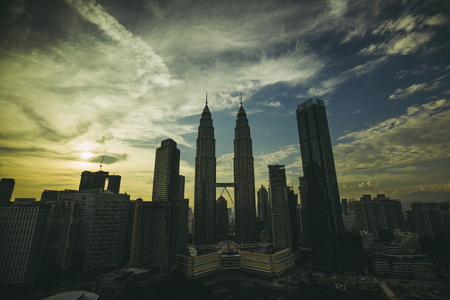 Kuala Lumpur, Malaysia -  May 13,2018 - Petronas Towers and KLCC.Petronas Towers is a high-rise building in Kuala Lumpur, Malaysia.This tower was built in 1998.height is 452 m.のeditorial素材